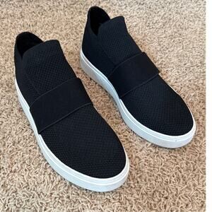 Eileen Fisher Pari Knit Platform Slip On Sneakers Black Size 9.5 Minimalist